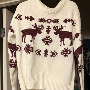 Sundance Cream and Brown Moose Pattern Sweater